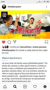 Print do post do vídeo do PodCaverna no Instagram do The Hellacopters